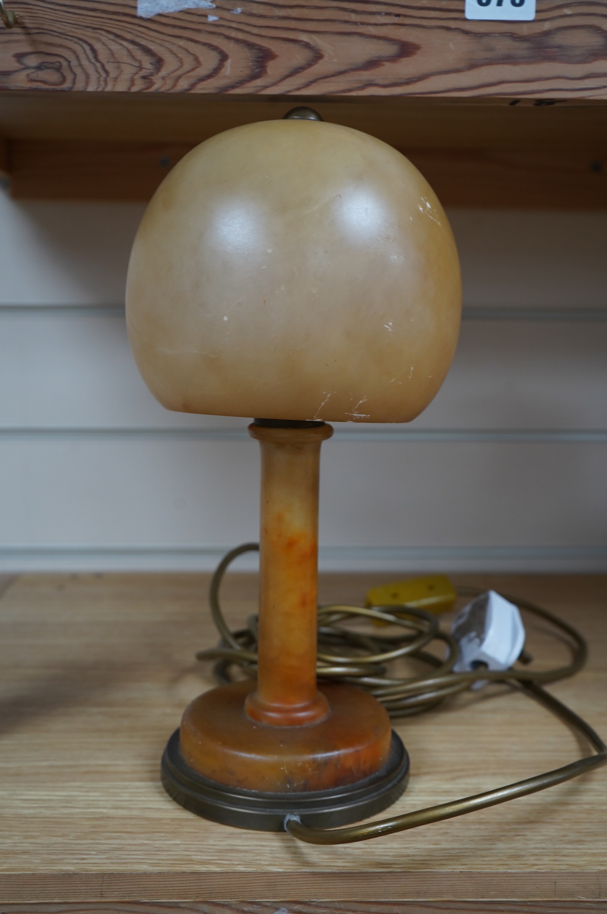 An Art Deco marble effect glass table lamp, 31cm. Condition - fair to good, not tested